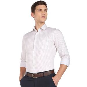 Arrow Men's White Manhattan Slim Fit Motif Print Twill Cotton Shirt Size M/40